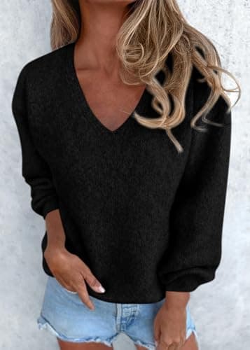 KIRUNDO Sweaters for Women Fall 2026 Oversized V Neck Cozy Cute Casual Long Sleeve Knit Pullover Trendy Winter Clothing(Black, Small) - Thumbnail 4