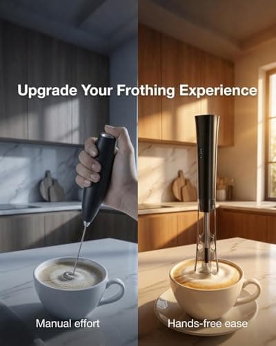 Milk Frother Handheld, Low Noise Rechargeable Frother Wand with Stand, Stainless Steel Shaft for Stability Stirrers Electric, Anti-Accidental Start Design, Coffee Mixer with 2 Double Coil Whisks - Thumbnail 3