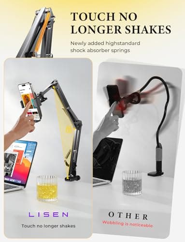 LISEN Gooseneck Phone Holder for Bed Desk [3rd Upgrade] Cell Phone Stand for Desk Bed Gaming Accessories,Gifts for Men Mom Senior Tech Mount for Recording Filming Laying Down Flexible Magic Arm Clamp - Thumbnail 6