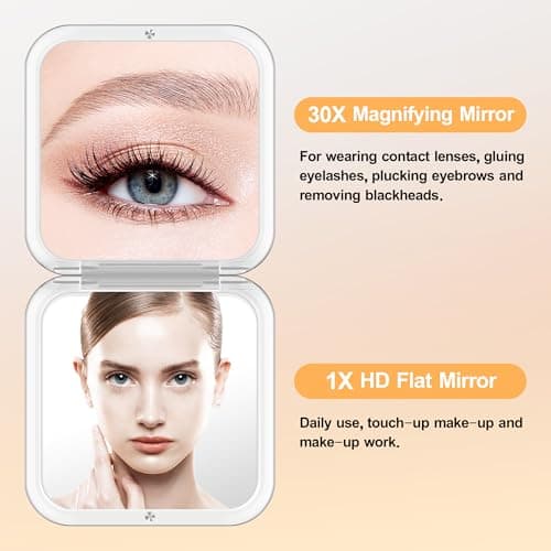 MIYADIVA Compact Mirror, 30X Magnifying Mirror, Pocket Mirror for Purse, Travel Makeup Mirror with 30X/1X Magnification, Travel Essentials Mirrors, Precision Tweezers, Present for Girls - Thumbnail 3