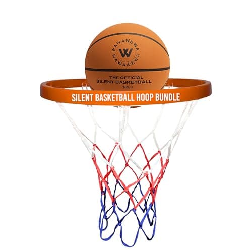 WAWAWEWA The Official Silent Basketball (Size 3) Bundle with Hoop – Indoor Basketball for Quiet Dribbling – Grooved Airless Indoor Training Basket Ball & Large Wall Mounted Basket Ball Hoop - Image 1