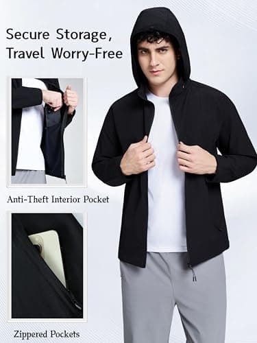 Hooded Windbreaker Jackets for Men, Lightweight Breathable Zip Up Hoodie with Pockets for Running, Gym, and Outdoor Sports. (US, Alpha, XX-Large, Regular, Regular, Black) - Thumbnail 5