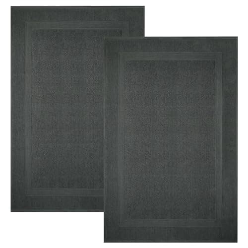 Infinitee Xclusives Premium Cotton Grey Bath Mats –Pack of 2, (34x22 Inches) [Not a Bathroom Rug] Ultra Soft and Super Absorbent Floor Mat, Machine Washable (Shadow Grey, Towel Bath Mats) - Image 1
