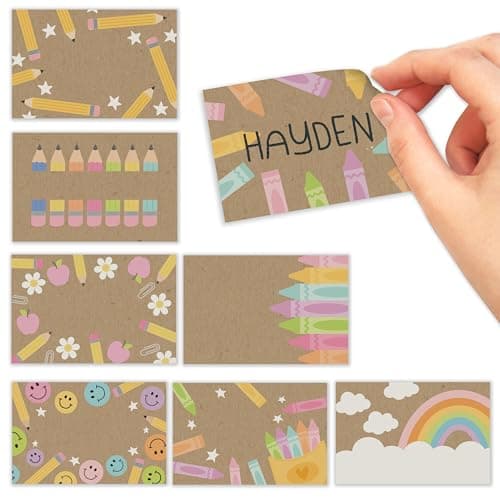 Self Adhesive Name Tags Sticker -56 Student Nametags Sticker, Cubby Name Tags for Classroom Decor, Classroom Labels for Bins, Reunion Baby Shower Birthday Party Supplies, Kraft Sticky Locker Tags - Image 1