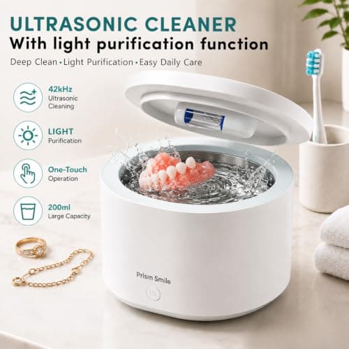 Prism Smile Ultrasonic Retainer Cleaner Machine, 42kHz Deep Cleaning Machine for Retainers, Aligners, Night Guards and Dentures, 200ml Portable Dental Appliance Cleaner, One-Touch Operation - Thumbnail 5