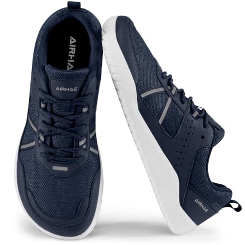 AIRHAS Men's Anatomical Toe Box Barefoot Shoes Zero Drop Breathable Gym Shoes for Men Minimalist Walking Shoes Shoes(Navy, 8.5W)