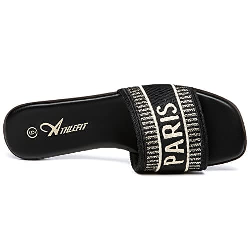 Athlefit Women's Slides Summer Fashion Slip On Flat Sandals Dressy Black Size 8.5 - Thumbnail 4