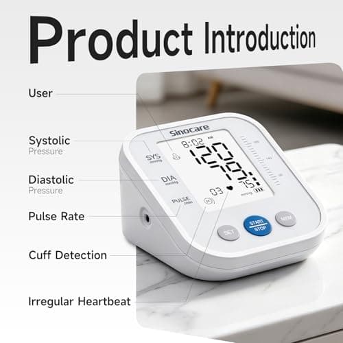 Sinocare Blood Pressure Monitor, One-Button Operation, Dual User, Accurate & Practical，White - Thumbnail 3