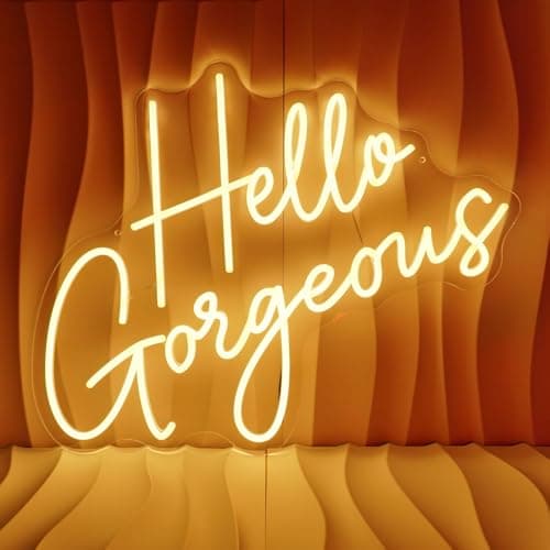 Hello Gorgeous Neon Sign For Teens Ladies - 12V Pro Brightness Warm White Dimmable Hello Gorgeous Led Sign Empowering For Makeup Room Bedroom Beauty Room Party Wall Decor - 21.65x16.49 Inch - Image 1
