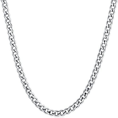 Fiusem Silver Tone Cuban Link Chain for Men, 6mm Mens Chain Necklaces, Stainless Steel Chain Necklaces for Men Women, 18 inch - Image 1