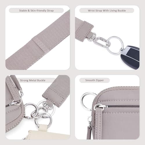 POIUGOYA Keychain Wristlet Wallet,Dual Pouch Wristlet Portable,Nylon RFID Coin Purse Small Wallet with key ring,ID Window - Thumbnail 5