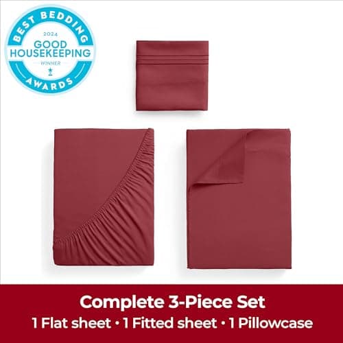 Mellanni Extra Deep Twin Sheets - 3 PC Iconic Collection Bedding - Hotel Luxury, Ultra Soft, Cooling Bed Sheets - Wrinkle, Fade, Stain Resistant (Twin, Brick Red) - Thumbnail 4