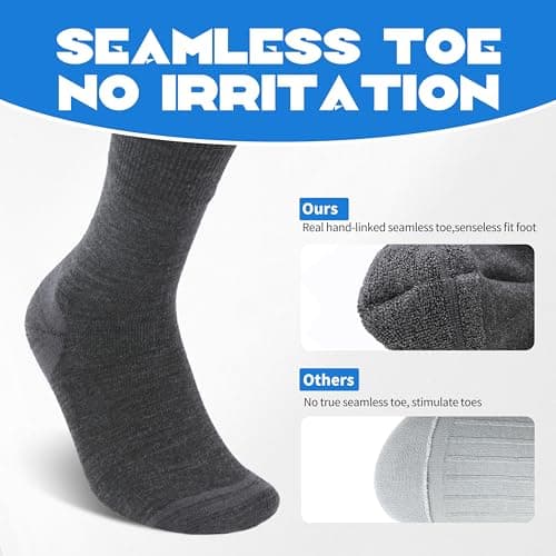 Forcool 3 Pairs Merino Wool Diabetic Crew Socks Men Women Non Binding Wide Loose Top Cushioned Sole Diabetic Dress Socks, Large Dark Gray - Thumbnail 6