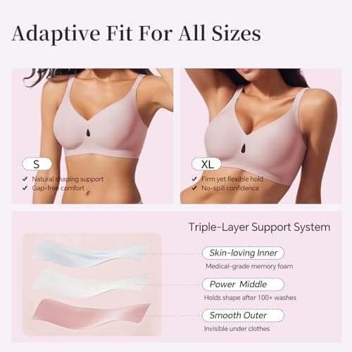 UIMERO Jelly Bras for Women Wireless Womens Bras No Underwire Supportive Comfortable Everyday Seamless Tshirt Bra Pink - Thumbnail 5