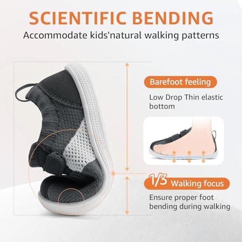Toddler Boys Shoes Wide Toe Box Barefoot Shoes Boy Sneakers Kids Tennis Shoe Preschool Breathable Non Slip Flexible Lightweight Comfortable First Walking Running Gym Outdoor Dark Grey Toddler Size 8 - Thumbnail 6