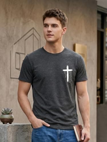 Christian Shirts for Men Jesus Faith Cross Religious Sayings Tshirt Vintage Bible Verse Inspirational Tee Tops Darkgrey1 XL - Thumbnail 2
