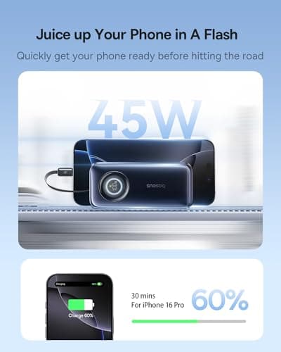 Baseus Enercore Power Bank, 10000mAh Fast Charging Portable Charger Built-in 45W Retractable USB-C Cable, Battery Pack for iPhone 16/15 Series, Samsung, Google Pixel, iPad, AirPods, Drone, Go Pro - Thumbnail 4