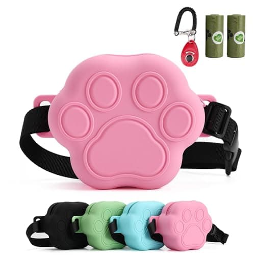 WINPAWS Dog Treat Pouch with Training Clicker and 2 Poop Bags, 1.8 Cup Small Sealable Zipper Silicone Fanny Pack with Waist Belt, Pet Puppy Training & Walking Essentials (Pink) - Image 1