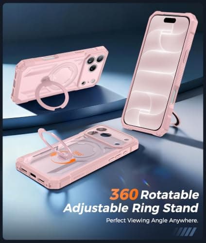 FNTCASE for iPhone 17 Pro-Max Case: [360 Spin Magnetic Ring Kickstand] [Compatible for MagSafe] [Screen Protector] Heavy Duty Military Grade Protection Protective Phone Case with Stand Pink - Thumbnail 4