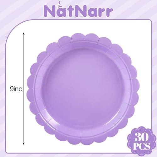 NatNarr 30 Pcs Lavender Plates 9 Inch Disposable Scalloped Easter Plates Light Purple Birthday Plate Cute Dessert Party Plate for Easter, Wedding, Bridal Shower, Girls Birthday - Thumbnail 2