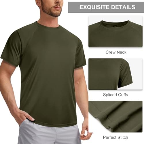3rd hill Mens Swimming Shirts Short Sleeve UPF 50 Quick Dry Sun Protection Rash Guard Shirts for Fishing Running Army Green L - Thumbnail 4