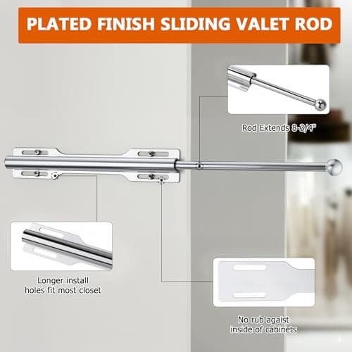 LOMILD Closet Valet Rod Slide Out, Closet Pull Out Rod for Bedroom Laundry Room Bathroom, Chrome - Thumbnail 5