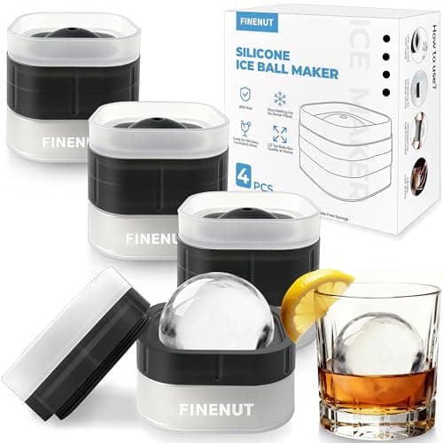 FINENUT Easy Release Ice Ball Maker Mold, 4 Pack, 2.5 Inch Large Round Ice Cube Mold for Whiskey & Cocktails, Stackable Lid, Reinforced Leak-Resistant Silicone, BPA-Free - Image 1