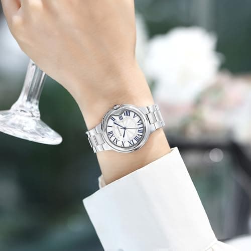 KNISKRED Classic Watch for Women with Vintage Roman Numerals and Solid Stainless Steel Band Ladies Casual Watch (Silver) - Thumbnail 2