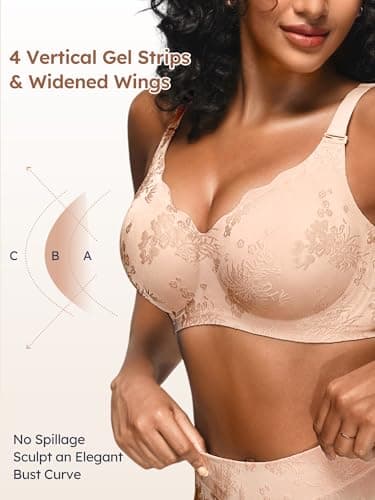 Cuteio 2 PCS Wireless Jelly Bras for Women No Underwire S/M, Seamless Comfortable Jacquard Bralettes, Padded Convertible Bra, 2PCS, S, Skin+Gray Pink - Thumbnail 4