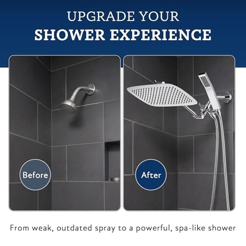 G-Promise All Metal 14 Inch Dual Square Shower Head with Handheld Spray Combo, Rain Shower Head, Adjustable Extension Arm, 3-Way Diverter, 71 Inch Extra Long Hose - A Bathroom Upgrade (Chrome) - Thumbnail 6