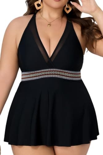 COCOPEAR Tankinis Mesh Plus Size Swimsuit for Women Color Block Tankini Tops Bathing Suits Adjustable Straps - Image 1