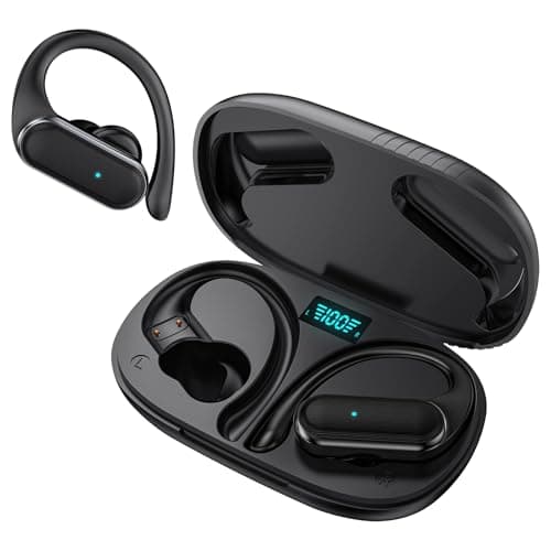 ADOYTNAL Wireless Earbuds 80Hrs Playtime Bluetooth 5.4 Sports Headphones with Earhooks, LED Power Display, IPX7 Waterproof, Stay-in-Place Earphones for Gym Running Workouts (Black)