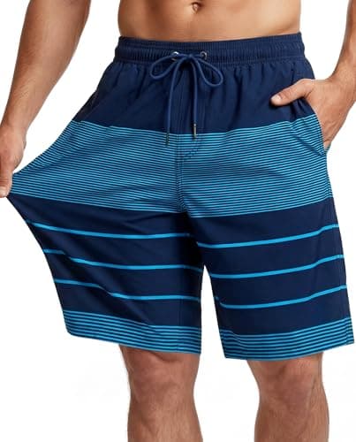 9 Inch 9in Medium Men Swim Trunks with Mesh no Compression Liner Quick Dry Drawstring Male Swimwear Swimsuit Swimtrunks Boardshort Bathing Suit Beach Water Short Zipper Pocket Lined Inseam Navy Blue - Image 1