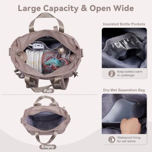 Allovely Diaper Bag with Changing Pad, Featherlight Baby Bag Backpack, Multi-Function Travel Diaper Bag Backpack with Fast-Access Back Zipper (Grayish Brown) - Thumbnail 4