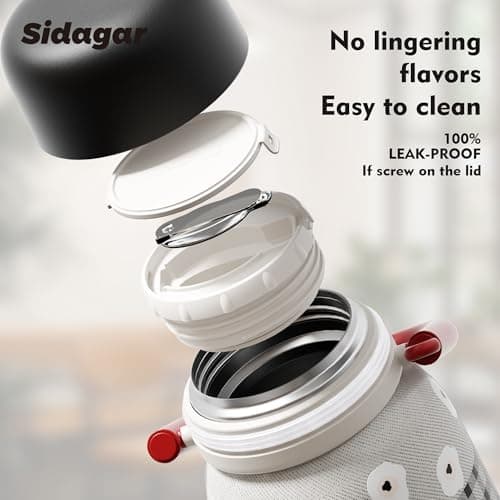 Sidagar 24 oz Insulated Food Jar with Handle, Aesthetic Stainless Steel Vacuum Lunch Container for School Office, Keep Hot/Cold Soup, Oatmeal, Smoothie Bowl, Retro Bloom Red - Thumbnail 5