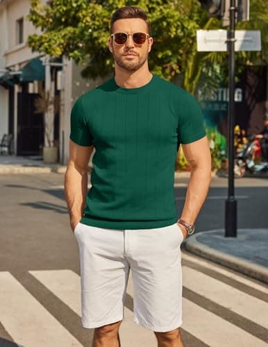 COOFANDY Mens Casual Shirts Summer Short Sleeve Dress T Shirts Knit Tee Shirts Crew Neck Tshirt for Beach - Thumbnail 2