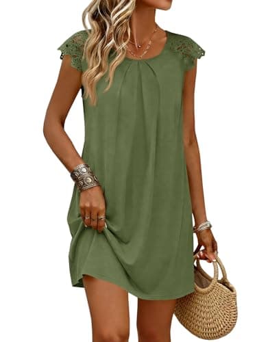 Wenrine Womens Tshirt Nightgown Short Sleeve Soft Sleepwear Casual Sleep Dress with Pockets Army Green