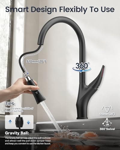 Kitchen Faucet with Pull Down Sprayer, Brass Faucet for Kitchen Sink, Bar Faucet with Ceramic Cartridge, Kitchen Sink for for RV, Bar, Farmhouse, Laundry, Outdoor (Standard, Brushed Black) - Thumbnail 2