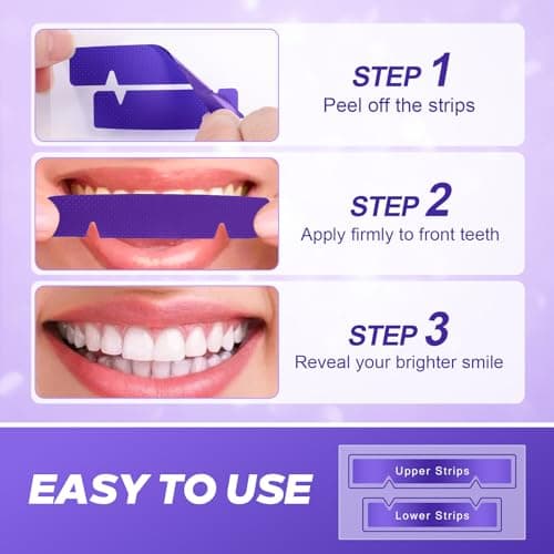 Purple Teeth Whitening Strips 28 Count - 14 Days Treatment Whitener Strips with Non Slip & Enamel Safe & Non Sensitive, Teeth Whitening Kit for Coffee, Wine Stains Removal Fastly (28 Strips - Purple) - Thumbnail 5