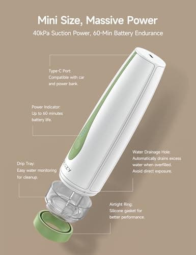HiCOZY Vacuum Sealer for Food with Visible Water Tank, Powerful Compact Handheld Vacuum Sealer Machine with LED Battery Display, 30 BPA-Free and Reusable Bags, Green - Thumbnail 5