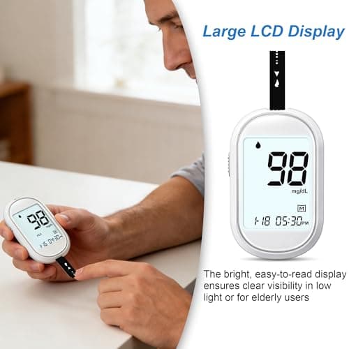 Glucose Monitor Kit – All-in-One Blood Sugar Monitor with 100 Test Strips & Lancets, High Accuracy Glucose Monitor, Large Bright Screen, PC/AC/CTL Mode, No Coding, Diabetes Testing Kit for Home - Thumbnail 4
