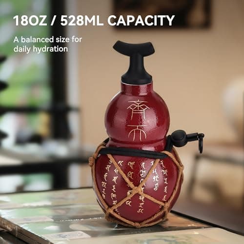 18 oz Insulated Gourd Bottle, Unique Gourd-Shaped Vacuum Insulated Bottle, 316L Stainless Steel Water Bottle with Crackle Finish for Travel, Hiking, Camping & Outdoor (Cracked Red) - Thumbnail 2