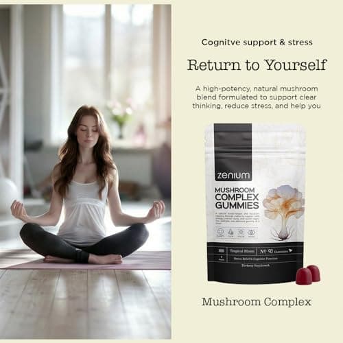 Zenium - Mushroom Complex 90 Gummies of 5000mgs of Lions Mane, 1000mgs of Reishi, Cordeyceps & More | Relieve, Tension, Worry & Irritability | Calm Mind & Body | Ayurvedic | Natural Relief Supplement - Thumbnail 3