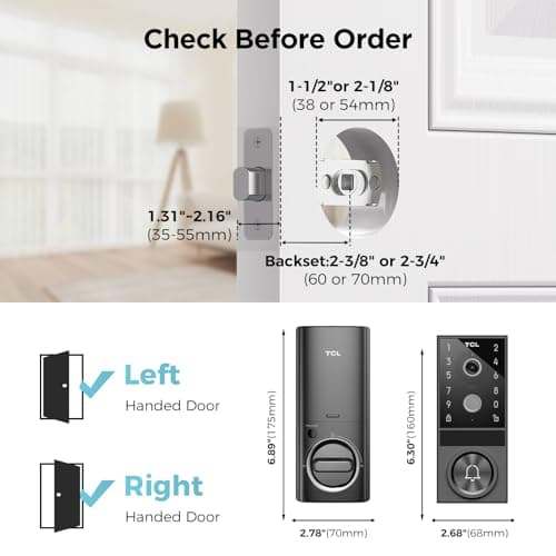 TCL D1 Max Security Video Smart Lock, 3-in-1 2K Camera, Doorbell & Fingerprint Keyless Entry Door Lock, WiFi Smart Door Lock with App Remote Control, PIR Motion Detection, Easy Installation - Thumbnail 6