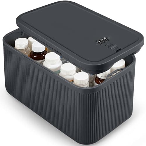 Medicine Lock Box with Code,Taller Size Small Lock Box with Combination Code for Medication Safe,Lock Box for Pills/First Aid Kits/Snack/Ipad Mini,Locked Container for Home/Office 9.4X5.5X5.7inch Gray - Image 1
