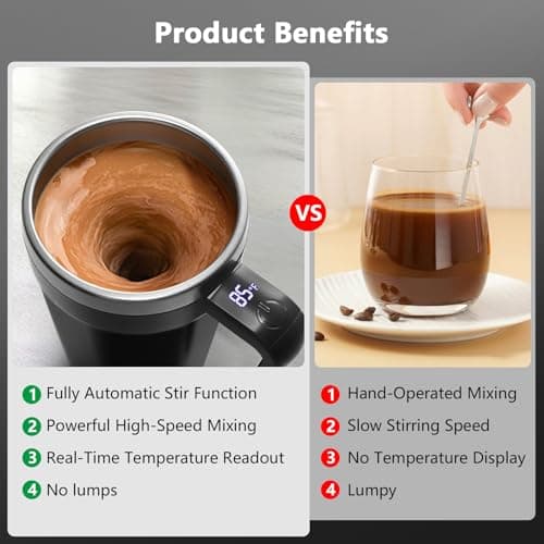 ZenRui Self Stirring Coffee Mug with Temperature Display, 18 oz Rechargeable Self Stirring Mug with Lid, Automatic Self Stirring Cup, Coffee Mug with Stainless Steel for Coffee, Milk, Beverages, Black - Thumbnail 5