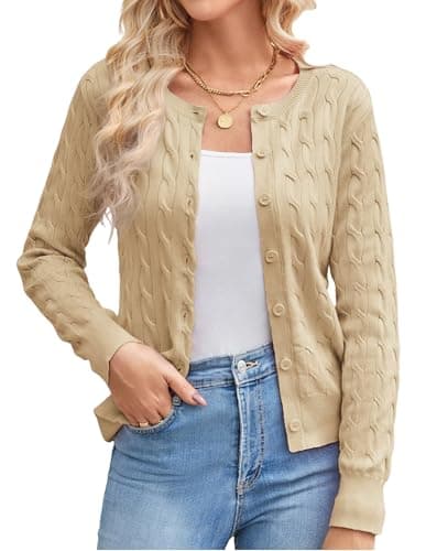 Lightweight Beige Cardigan Sweaters for Women Trendy, Early Spring Fashion Cardigans for Women 2026, Knit Shrug Tops S - Image 1
