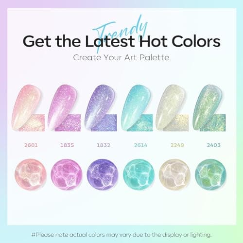 modelones Gel Nail Polish Set, 6 Colors 2026 Spring Pastel Easter Candy Mermaid White Pink Glitter Gel Polish Baby Blue Purple Galaxy Sparkle Shimmer Pearl Nail Polish Soak Off LED Nail Art DIY Gift - Thumbnail 2