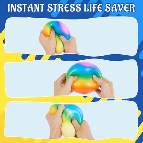 Giant 4-Inch Rainbow Stress Ball -Jumbo Big Squeeze Relief! Fills Your Entire Palm, 2X Larger Than Standard, Ultra-Soft Ball for Deep Stress Relief - Thumbnail 4