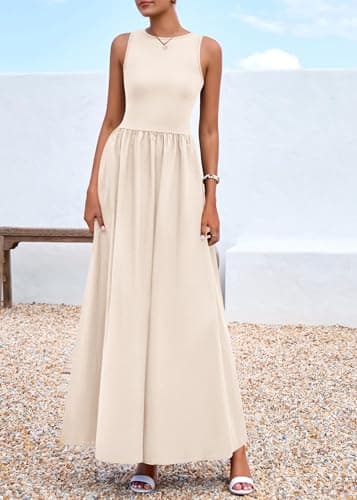 KIRUNDO Summe Sleeveless Maxi Dresses for Women 2026 Spring Wedding Guest A Line Tank Elegant Flowy Beach Long Sundress(Apricot, Small) - Thumbnail 5